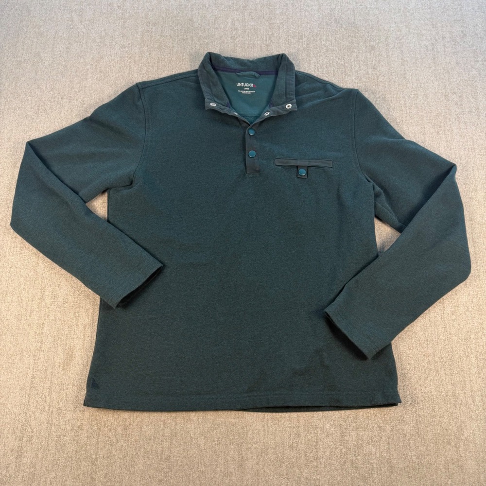 UNTUCKit Parkson Pullover Men Large Green Quarter Snap Fleece Pocket Top